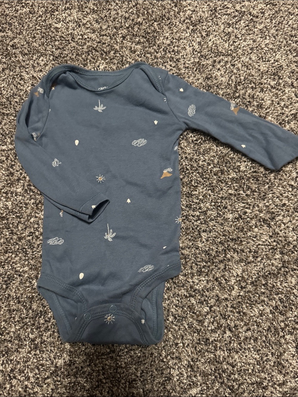 Carter's Slate Blue Long-Sleeve Bodysuit with Tiny Nature Prints